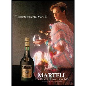 1985 Martell Cognac Brandy Vintage Print Ad Blonde Pink Evening Gown Wall Art 80